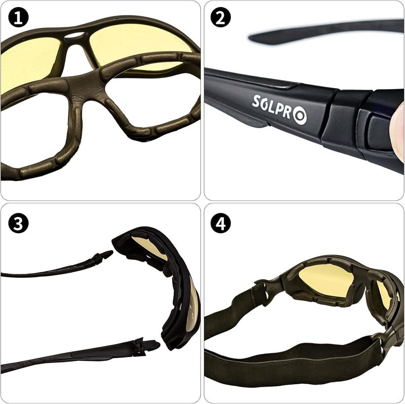 SOLPRO Anti-Fog Safety Motorcycle Riding Sunglasses Foam padded Goggle, Dustproof, Windproof, Hunting, Hiking, Golfing - Image 3